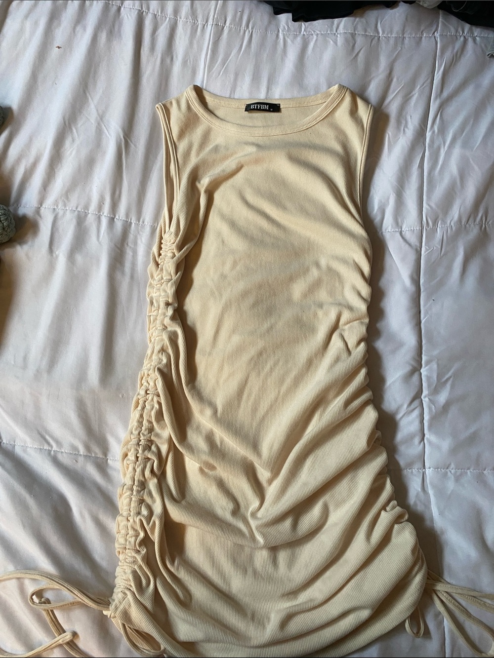 Sleeveless Ruched Midi Dress in Cream